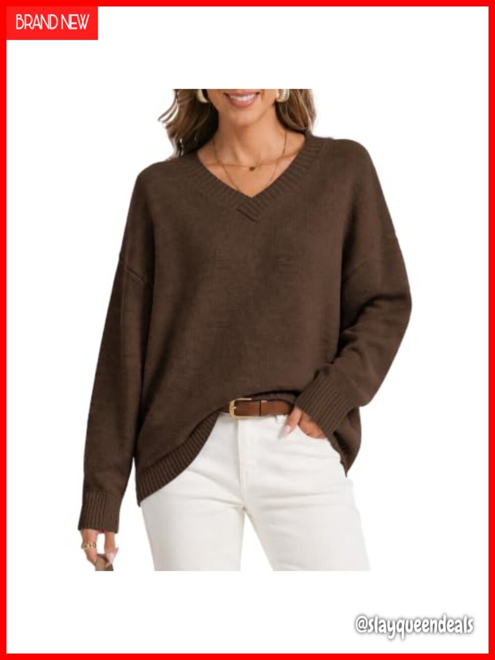 Cashmere Blend V Neck Oversized Slouchy Knit Sweater Pullover